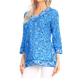 Autumn Women's V-neck Long Sleeve Split Large Size Print Top