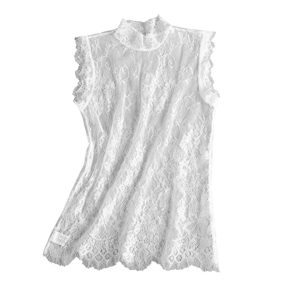 Ladies Lace Sleeveless Turtleneck Shirt False Collar Thin Detachable Blouse Collar White