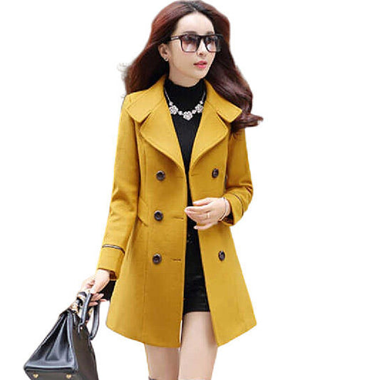 Women Winter Wool Coat Blend Notch Lapel Jacket Outwear