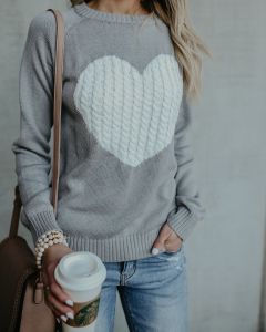 Women O-neck Love Print Knitted Sweatshirt Tops Sweaters Pullovers Autumn Casual Long Sleeve Loose