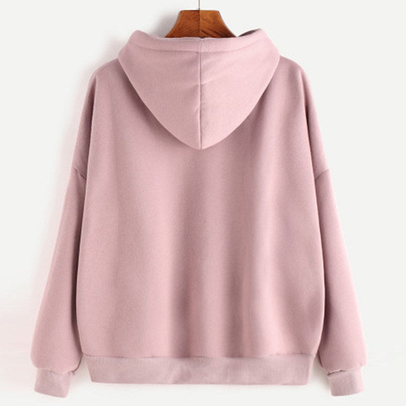 Women Casual Solid Color Hoodies Ladies Long Sleeve Casual Hooded Sweatshirts