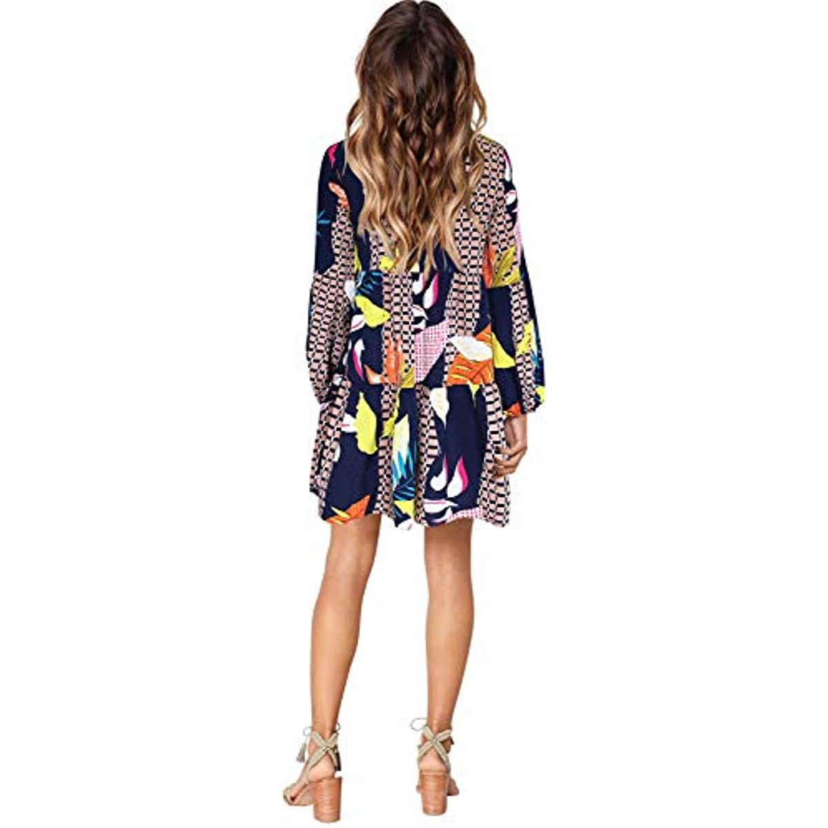 Women Summer Tunic Dress V Neck Casual Loose Flowy Swing Shift Dresses