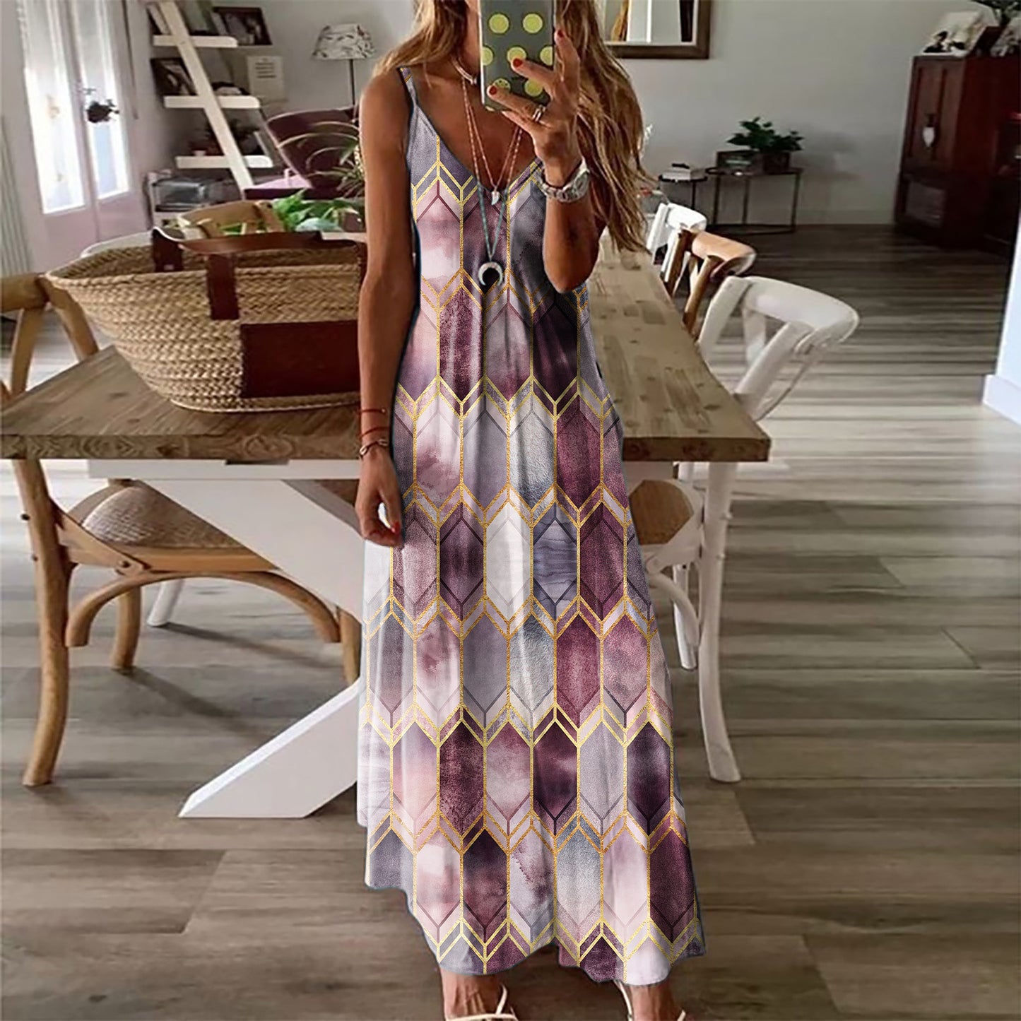 Women's Summer Casual Printed Camisole Long Dress