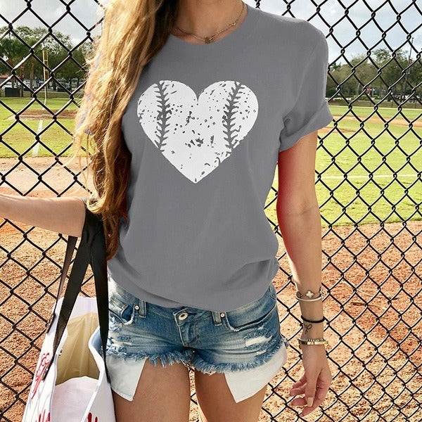 summer new women's love baseball pattern printing casual short-sleeved T-shirt