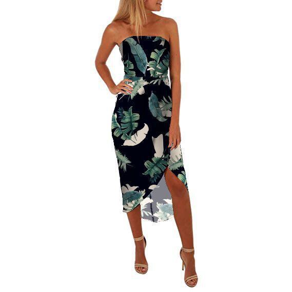 Women's Spring and Summer Sexy Wrapped Chest Print with Irregular Skirt Chiffon Dress