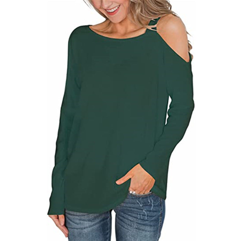 Autumn and Winter New Women's Clothing Solid Color Strapless Fashion Versatile Loose Long-sleeved T-shirt