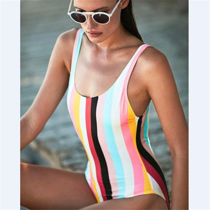 European and American new rainbow stripe printed bikini swimsuit