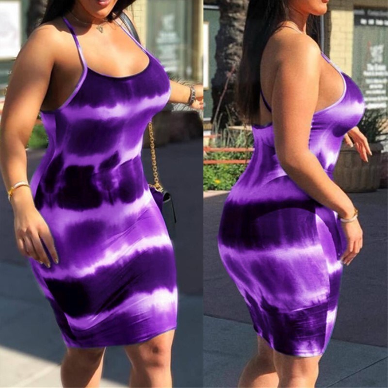 Summer Women's Tie Dyed Round Neck Strap Dress