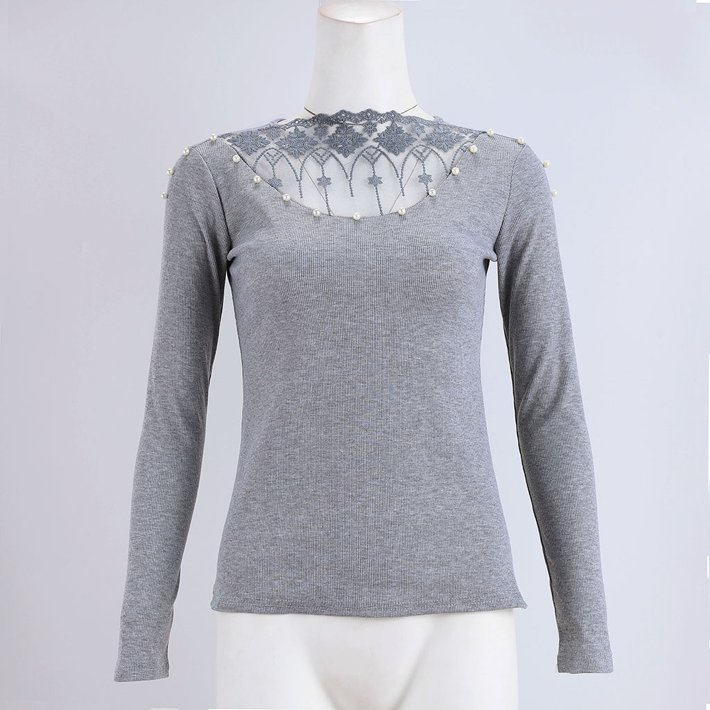 European and American women's sexy tight lace leaky sweater