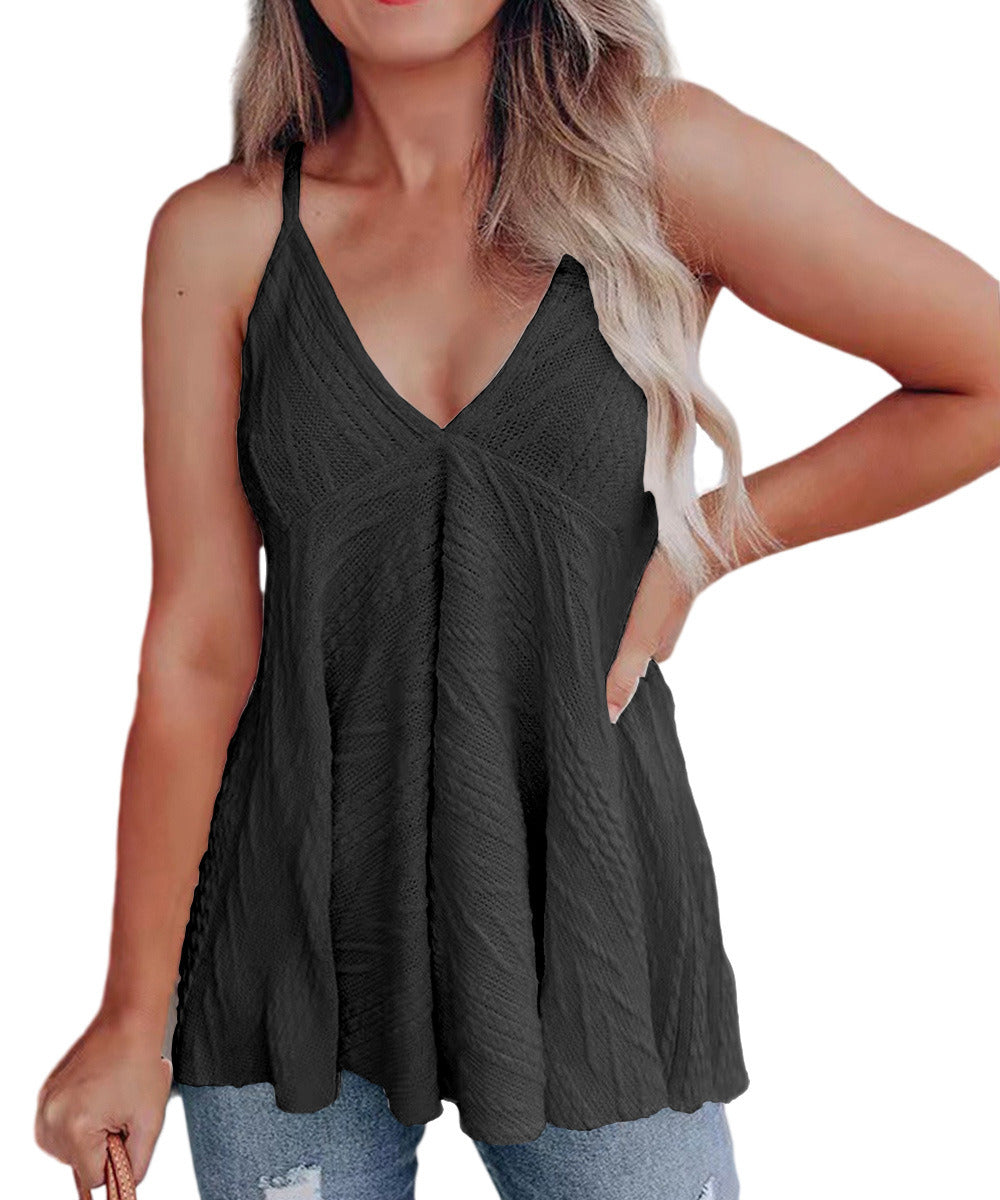 New summer new women's V-neck casual suspender wool vest T-shirt