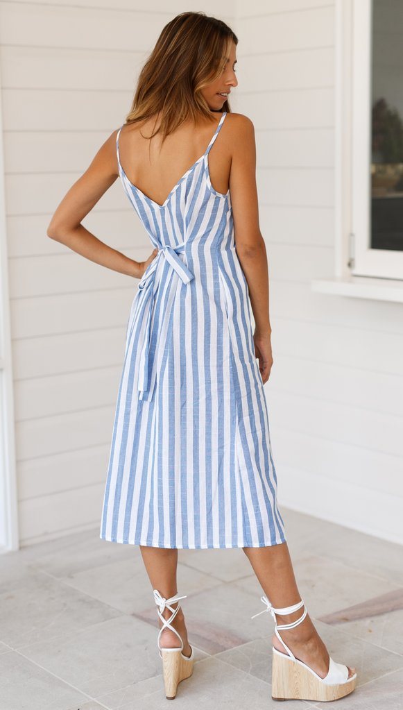 Hot Women's Stripes Sling Pocket Dress