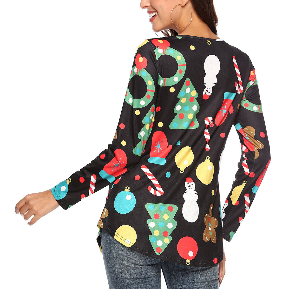 European and American Christmas T-shirt women's Christmas snowman print long-sleeved shirt