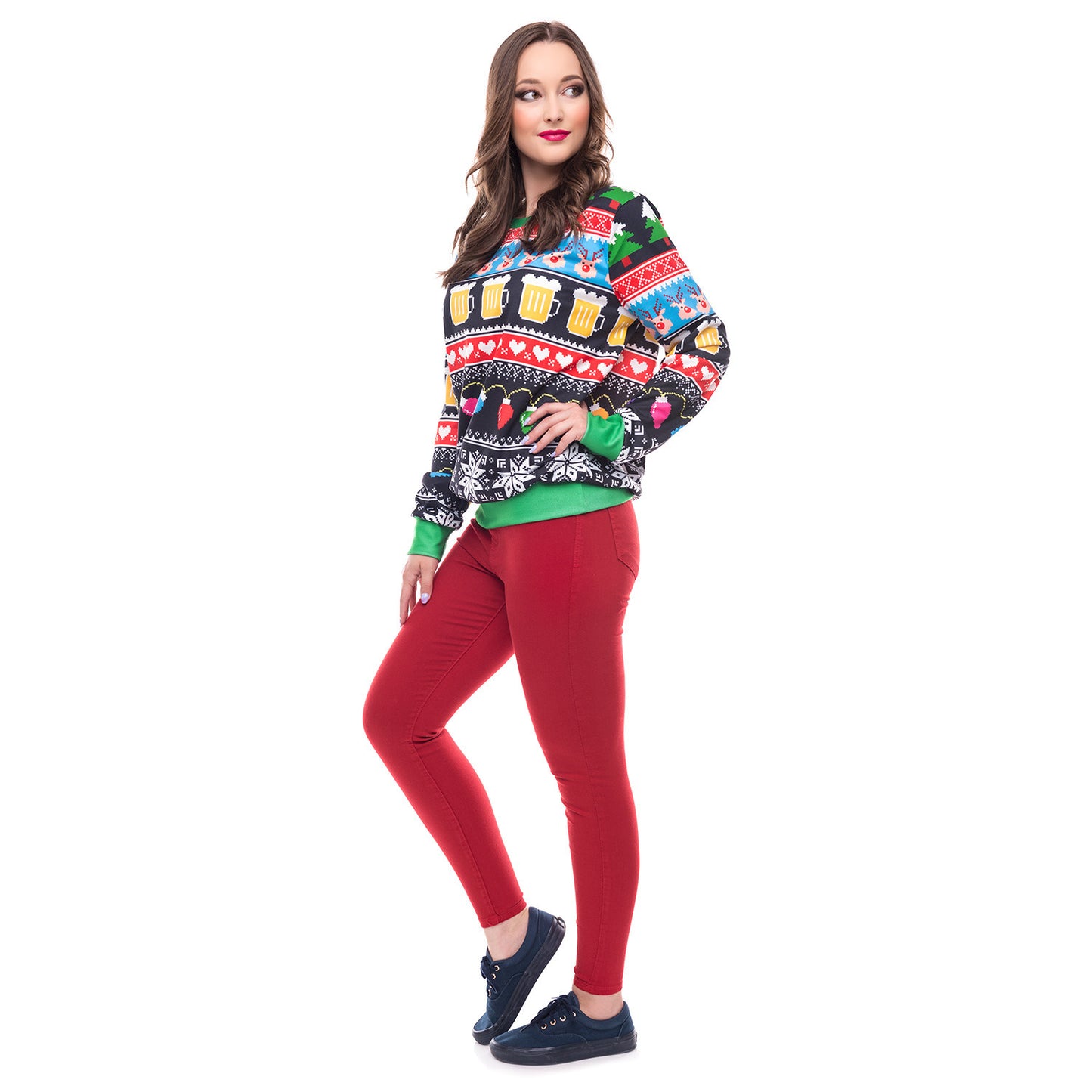 3D Digital Printing Women's Round Neck Loose Long Sleeved Sweater Christmas Costume