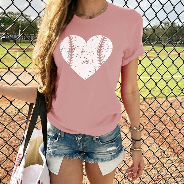 summer new women's love baseball pattern printing casual short-sleeved T-shirt