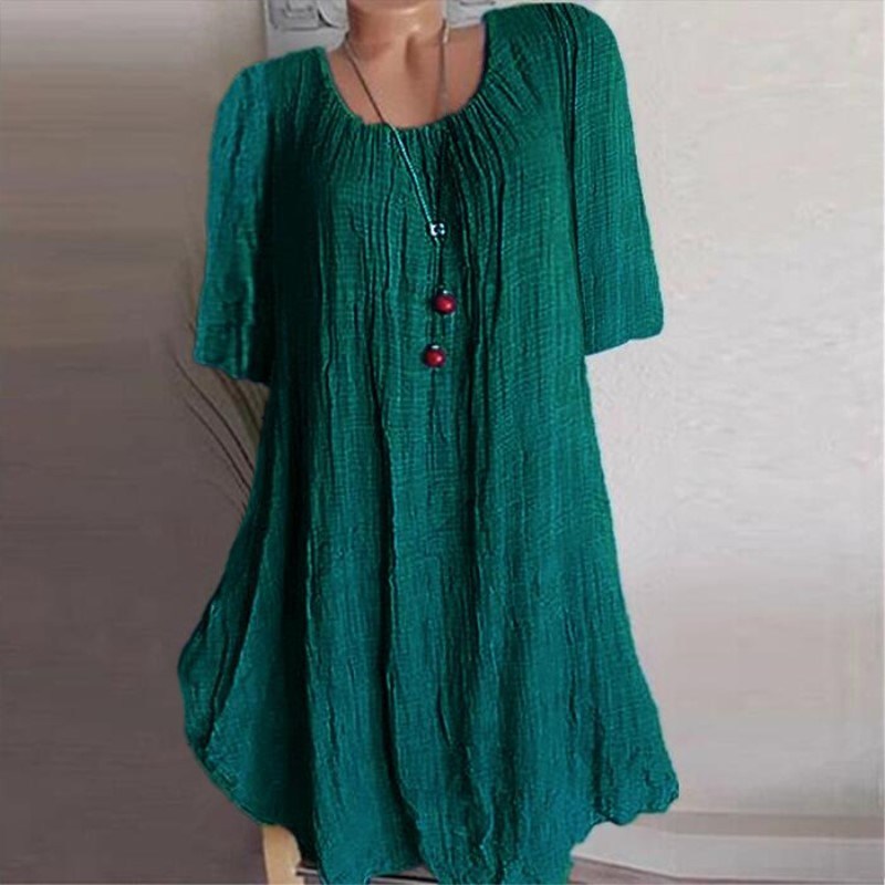 Autumn Cotton and Linen Solid Color Irregular Sleeve Dress