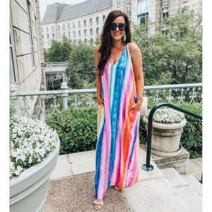 Women Sexy Gradient Chiffon Sling Beach Dress Smock Plus Size Maternity Summer Bluse Breathable Long Skirt Vacation Casual Cozy