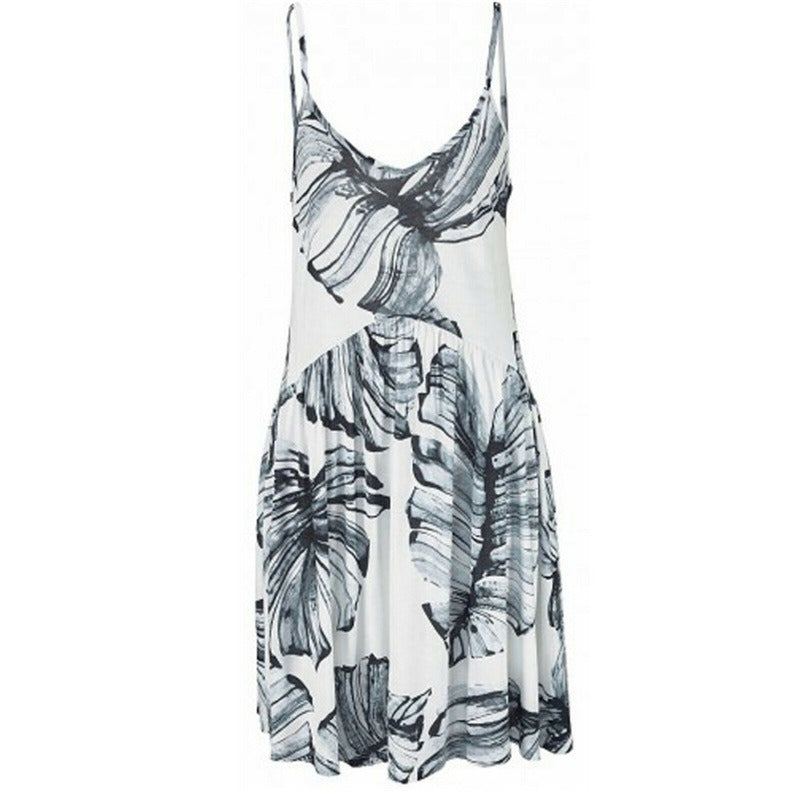 summer new women's thin section printed strap dress