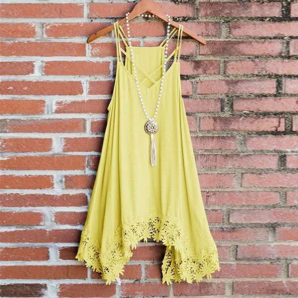 Hot Women's V-neck Sling Irregular Hem Lace Dress