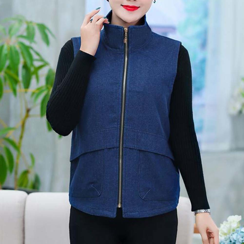 Cotton Women's Waistcoat Vest Spring Autumn Zipper Denim Waistcoat Sleeveless Jacket Cardigan