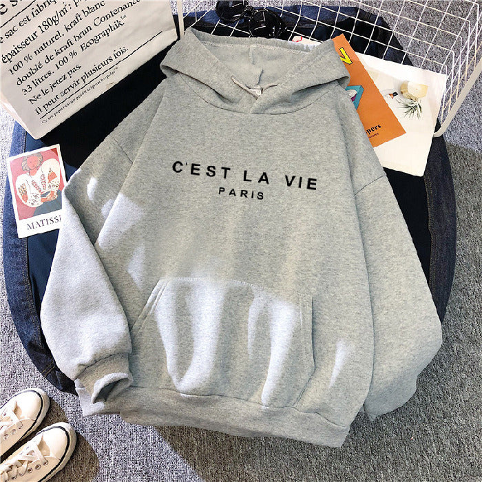 2022 letter print new hooded sweater women&#39;s spring long-sleeved lazy style loose hooded top