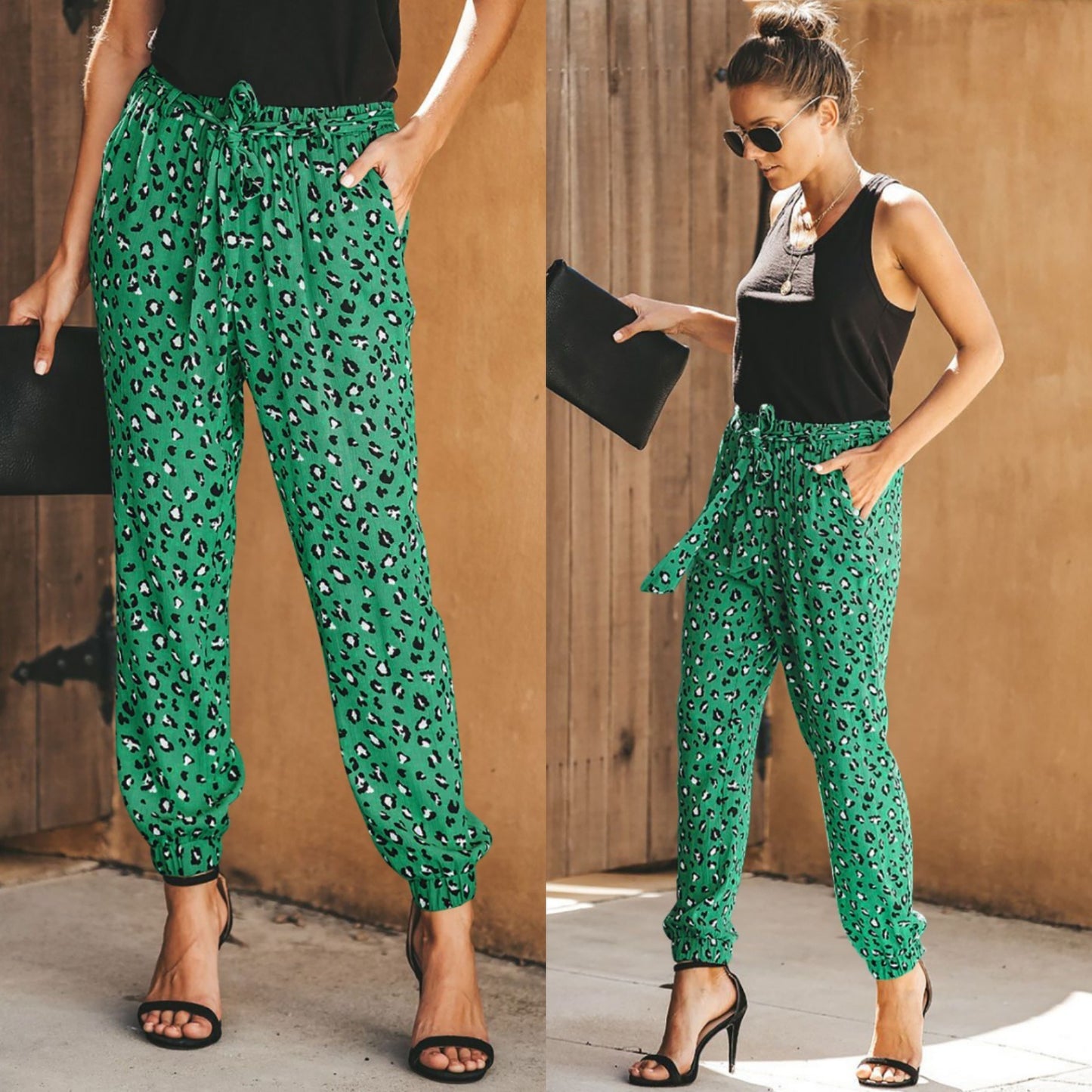 Best Selling Spring and Summer New Women's Leopard Print Loose Tie Casual Pants