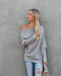 Autumn and winter new women's long-sleeved one-shoulder sweater