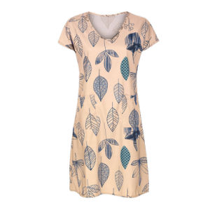 Summer women's new short-sleeved V-neck casual leaf print dress