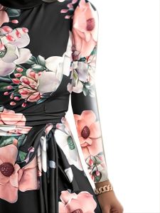 Plus Size Floral Print High Neck Maxi Dress; Women's Plus Medium Stretch Round Neck Long Dress