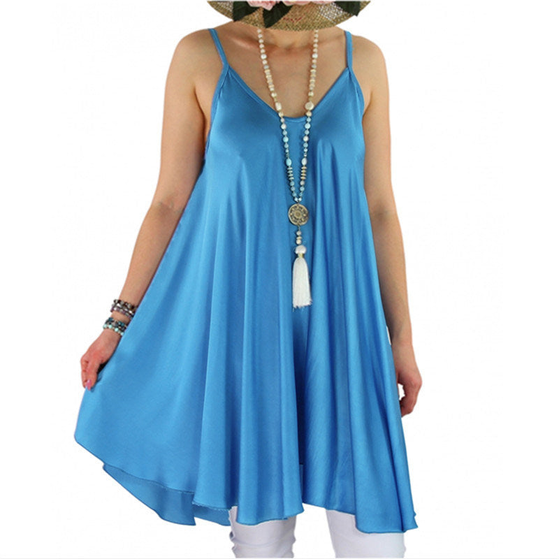 Summer Hot Sale Solid Color Sling Big Swing Women's Dress