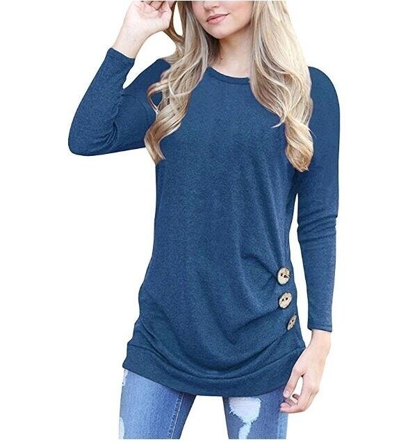 Women's Tunic Casual Long Sleeve Round Neck Loose Tunic T Shirt Blouse Tops