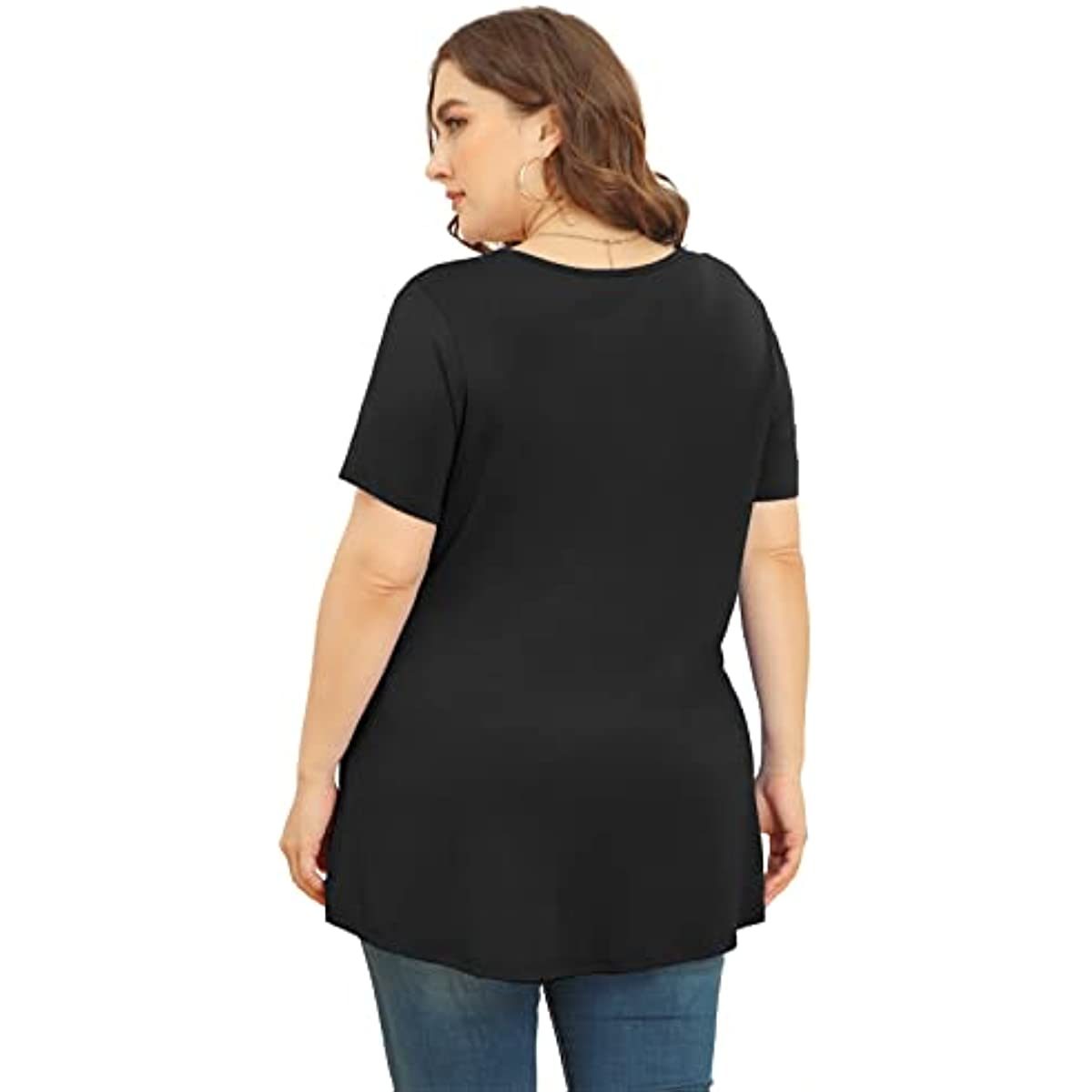 Women's Plus Size Short & Long Sleeve Tunic Tops Scoop Neck Loose T Shirt Blouse for Leggings