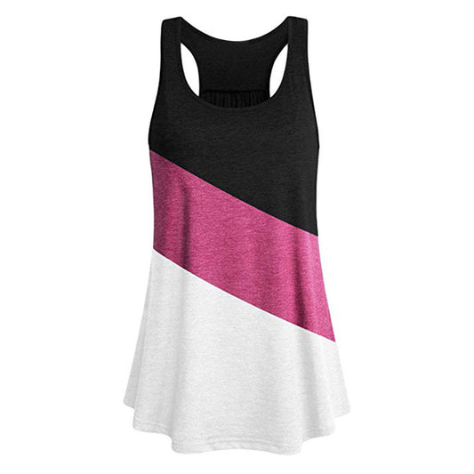 Summer Color Matching Sleeveless Round Neck Vest Women's Fitness Sports Shirt