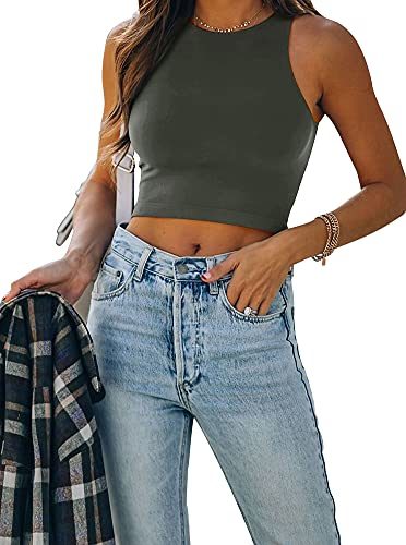 Women's Sexy Sleeveless Racer Back Tank Tops Halter Neck Crop Tops