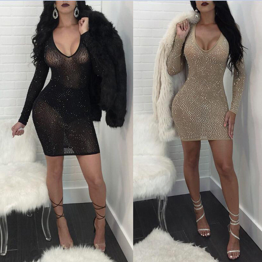 Sexy Women Long Sleeve Bodycon Dress Black Dress Clubwear