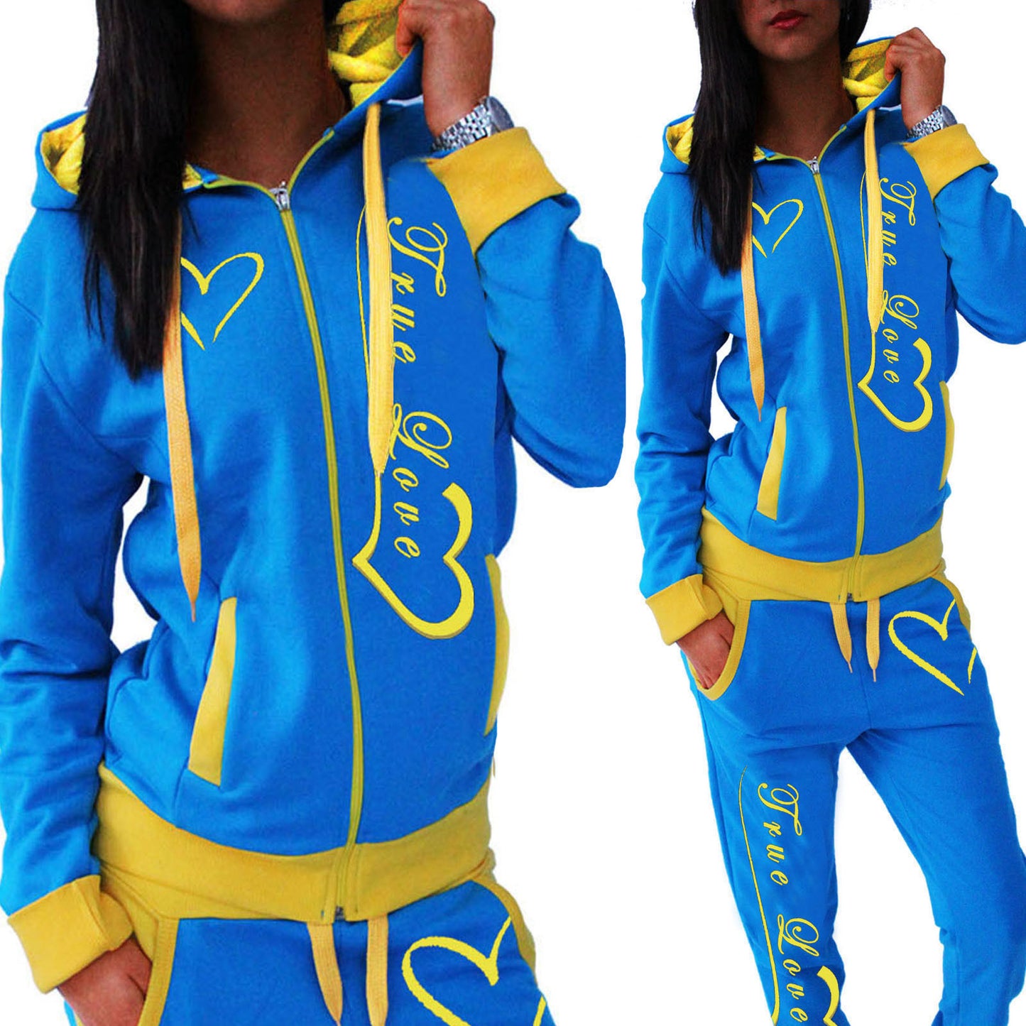 Sports New Style Women's Contrasting Colors Sports Suit Hoodies and Pants Set