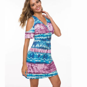 New Sexy Print Multicolor Tie Dyed Strapless Dress