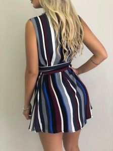 Women's Summer Sleeveless V-neck Strap Stripe Dress