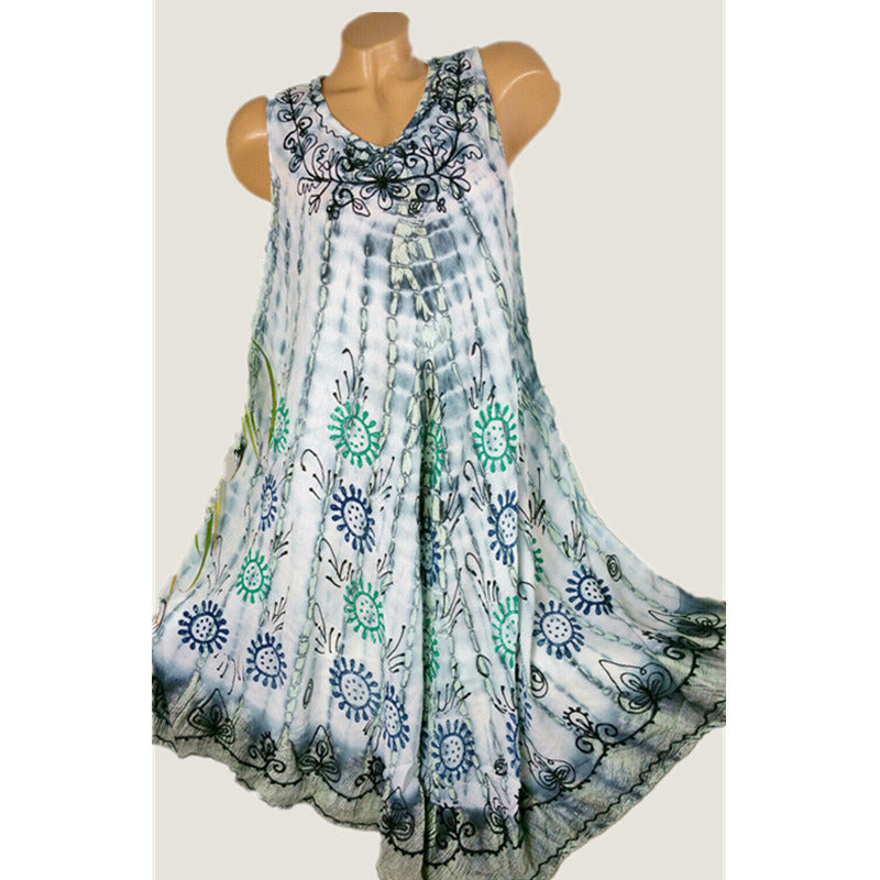 European and American fashion new women's tie-dyed printed sleeveless dress