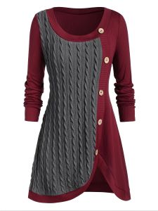 Plus Size Solid Jacquard Button Up Long Sleeve Dress; Women's Plus Medium Stretch Casual Dress