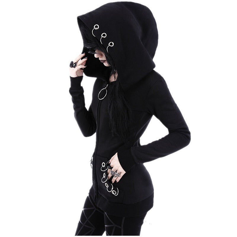 Women's Fashion Hooded Jacket Print Gothic Punk Long Sleeve Zipper Hooded Hoop Sweater XL S-5XL