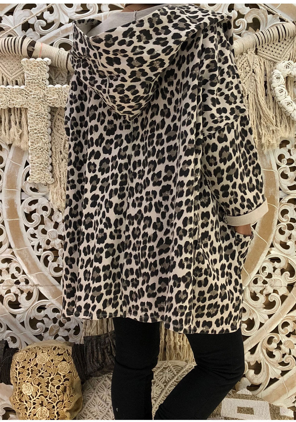 Fashion Autumn and Winter Coats Sexy Leopard Hooded Cardigan Print Jacket