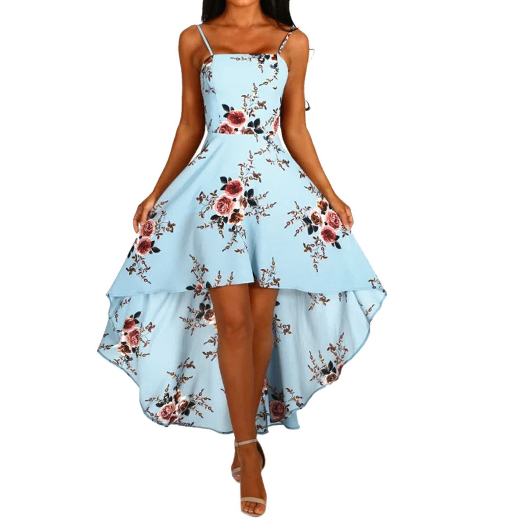 Summer new women's sexy halter print straps irregular large dress