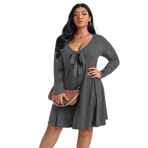 Spring Summer Autumn Plus Size L-4XL Mini Dress Women Retro Sexy V-Neck Frenulum Long Sleeve Light Thin Casual Beach Skirt Solid