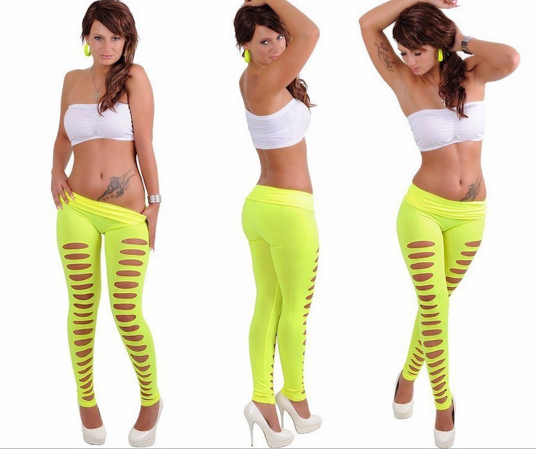 European and American fashion women's fluorescent candy color sexy hollow leggings