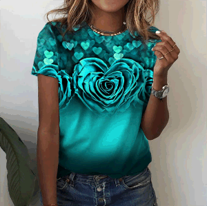 Fashion Women Blouse 2023 Sexy Tops For Woman 3D Rose Printing Short Sleeve Tees Female T-shirts Plus Sized Women's Y2k Clothes