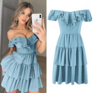 Best Selling Spring and Summer New Word Shoulder Ruffled Skirt Dress