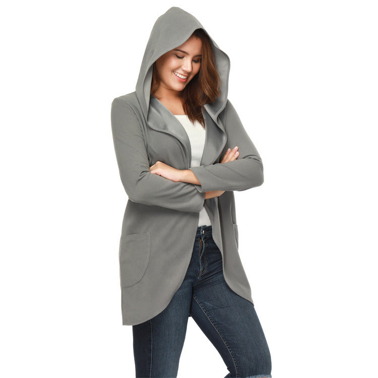 New autumn on the new Amazon explosions women's new hooded jacket solid color lapel autumn and winter casual jacket