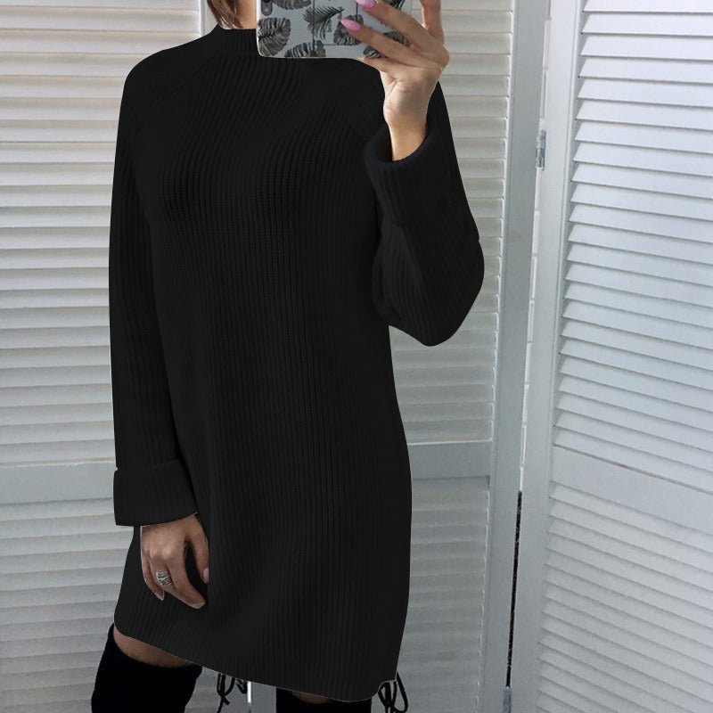 Autumn and winter new women's sexy round neck long-sleeved dress