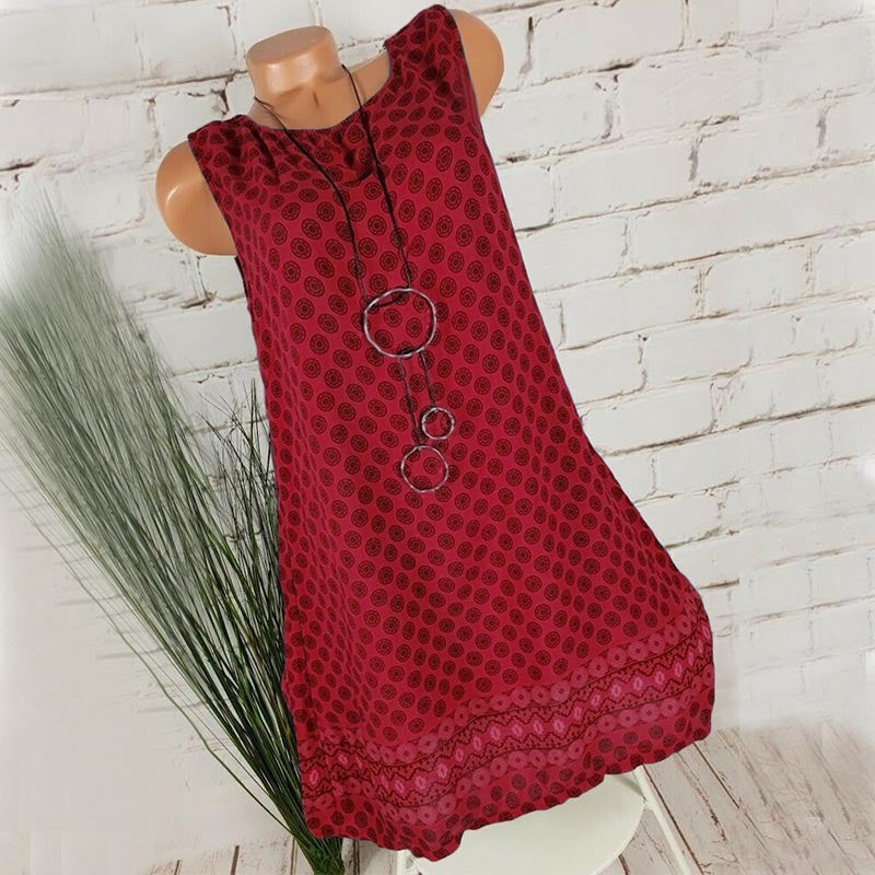 Dot Print Dress Long Skirt Sleeveless S-5XL