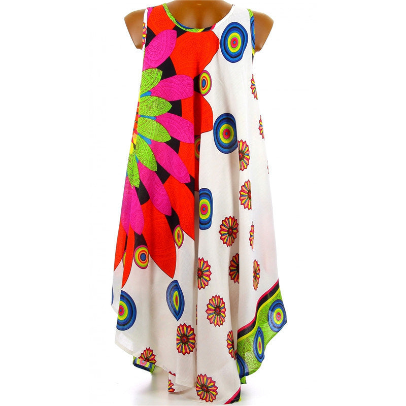 summer women's new digital print sleeveless irregular large dress